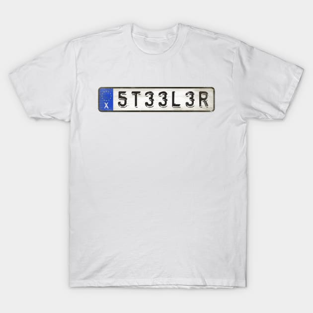 Steeler - License Plate T-Shirt by Girladies Artshop